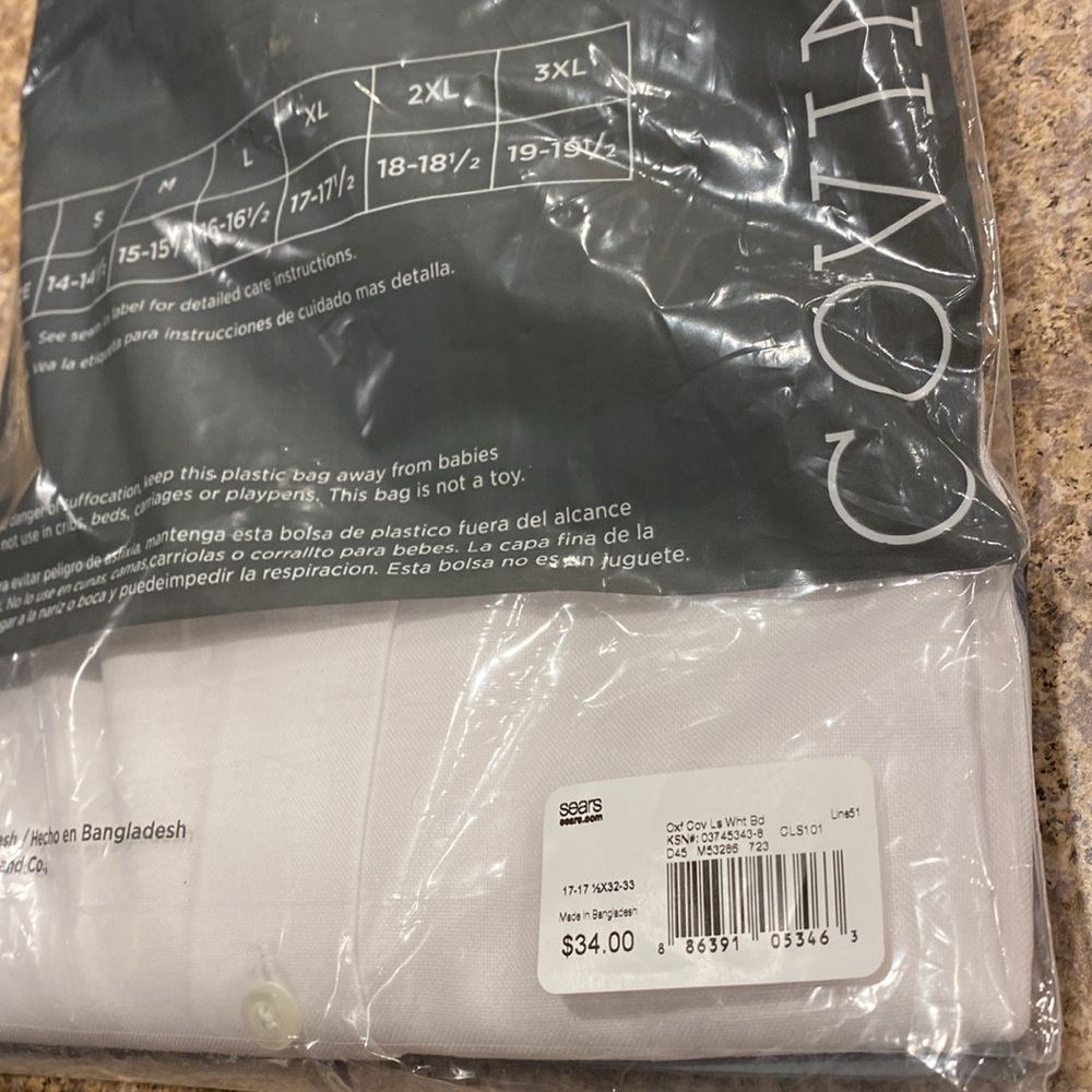NWT Covington Long Sleeve Oxford XL Neck 17-17 1/2 L/S 32/33 Button Down Shirt - Picture 5 of 16